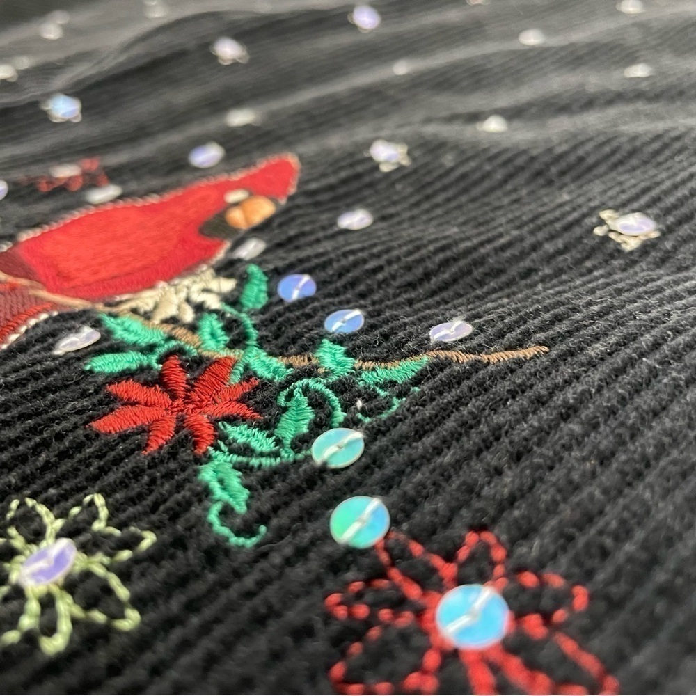 Vintage Embroidered Christmas Cardinal Holiday Vest Sequins Floral Women's XL - Picture 10 of 14